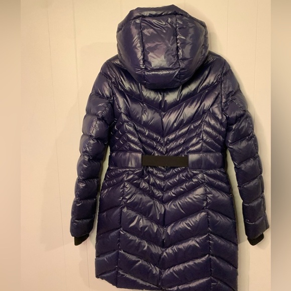 NWT $1195 RUDSAK duck down Quilted shell hooded jacket /belted coat Women Navy - Picture 7 of 11